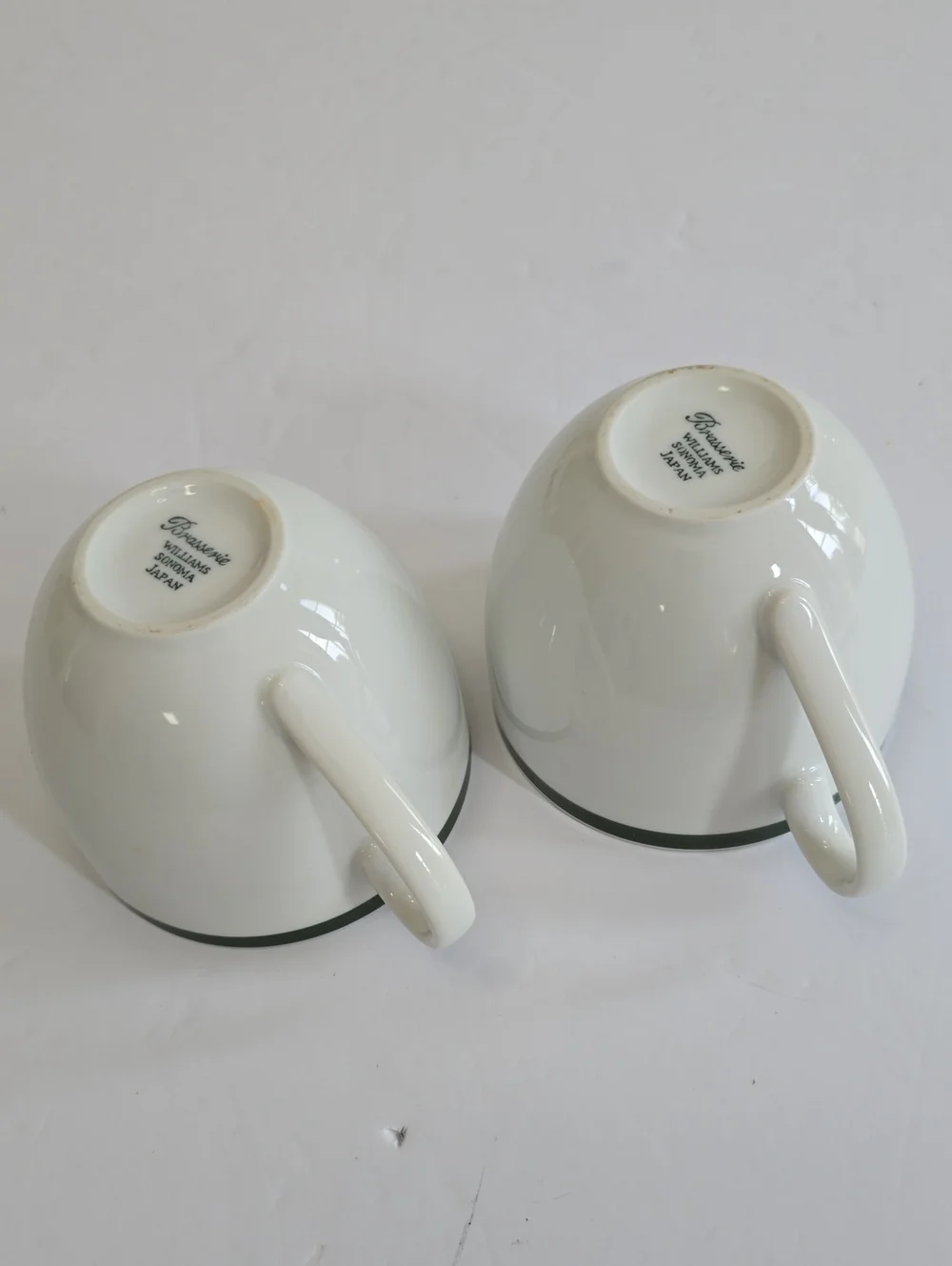 Williams Sonoma Set Of 2 Brasserie Coffee Cups White Green Band Japan